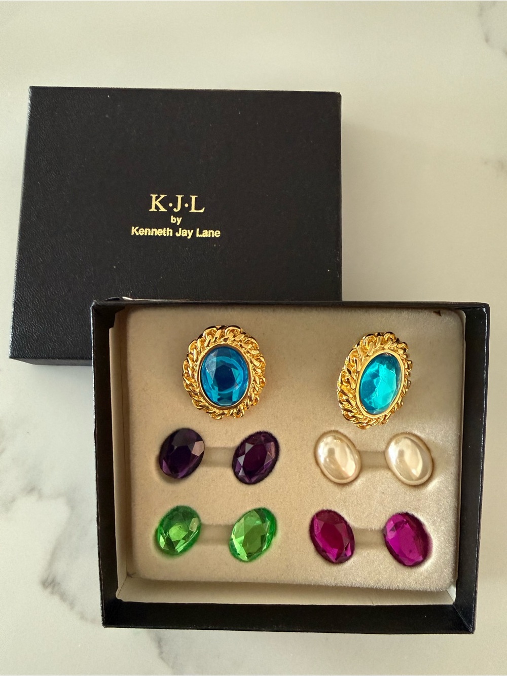 Vintage Kenneth Jay Lane Interchangeable Oval Earring Set